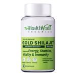 HEALTH VEDA ORGANICS PRIVATE LIMITED Original Gold Shilajit with Ashwagandha, Safed Musli, Gokharu & Kesar, +10 Ayurvedic Herbs, Build Muscle Mass - 60 Veg Capsules - Fast UK Delivery