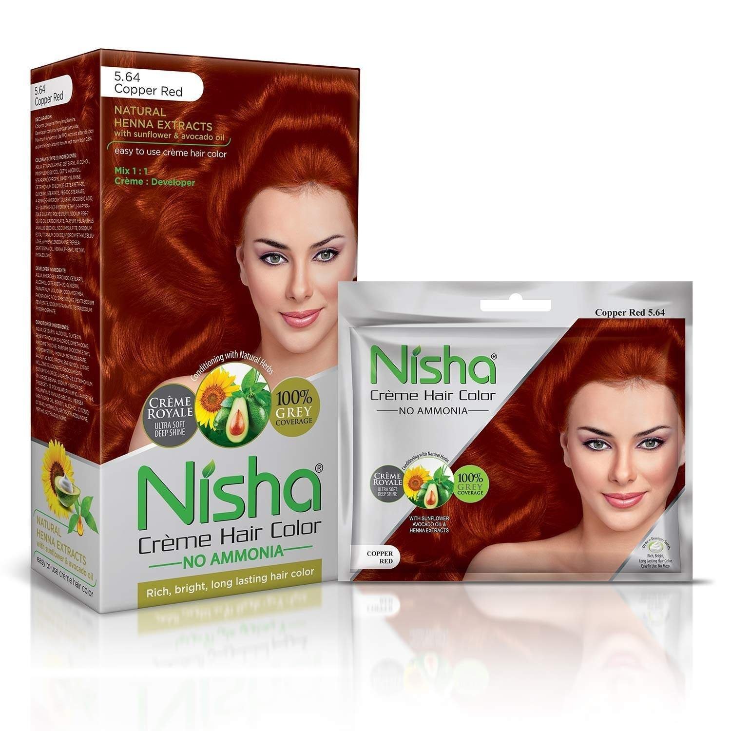 uk71TGN1Dph9L-1.jpg Nisha Cream Hair Color Combo Pack of Copper Red 120gm Jumbo + 40gm Sachet Pack Fast Shipping to USA & Canada - Image 1