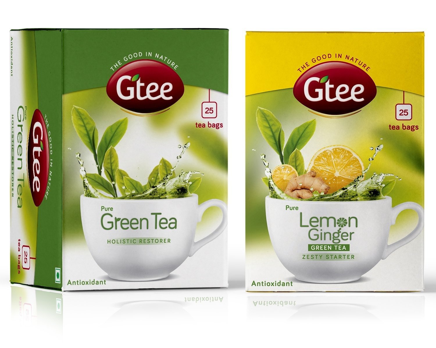 uk71TQupvrEQL-1.jpg GTEE Green Tea Bags - Regular & Green Tea Bags - Lemon & Ginger, 25 Tea bags (Pack of 2) - Fast UK Delivery - Image 1