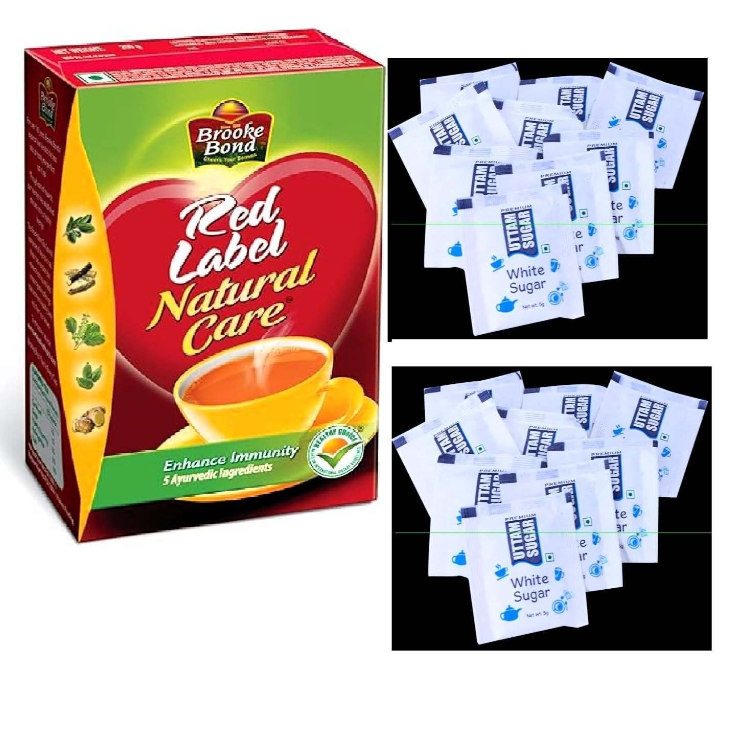 uk71UP7J5kRZL-1.jpg Brooke Bond Red Label Natural Care Tea with 5 Ayurvedic Ingredients, 500g Pack, Premium Sugar, 72 Sachets - Fast UK Delivery - Image 1