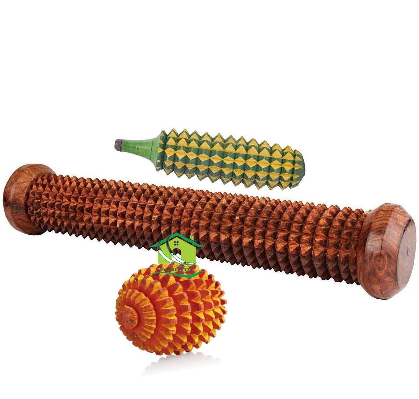 uk71UTUgTbgtL-1-1.jpg FA INDUSTRIES Acupressure Roller for Hand and Foot massager (12 x 2.5 Inch) Pain relief Wooden Massager Combo with palm balls massager (2 x 2 Inch) and karela massager (5 x 1 Inch) for Body Stress - Fast UK Delivery - Image 1