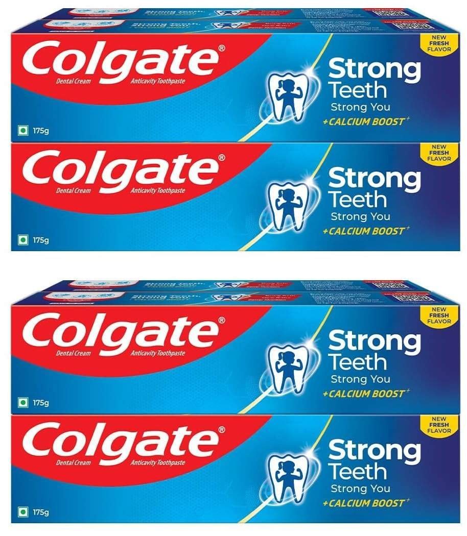 uk71UZVNqLADL-1.jpg Colgate Strong Teeth, Buy 3+1 Free, 700g (175g x 4, Combo Pack of 8), India's No: 1 Toothpaste Brand, Calcium-Boost for 2X Stronger Teeth, Prevents Cavities, Whitens, Freshens Breath - Fast UK Delivery - Image 1