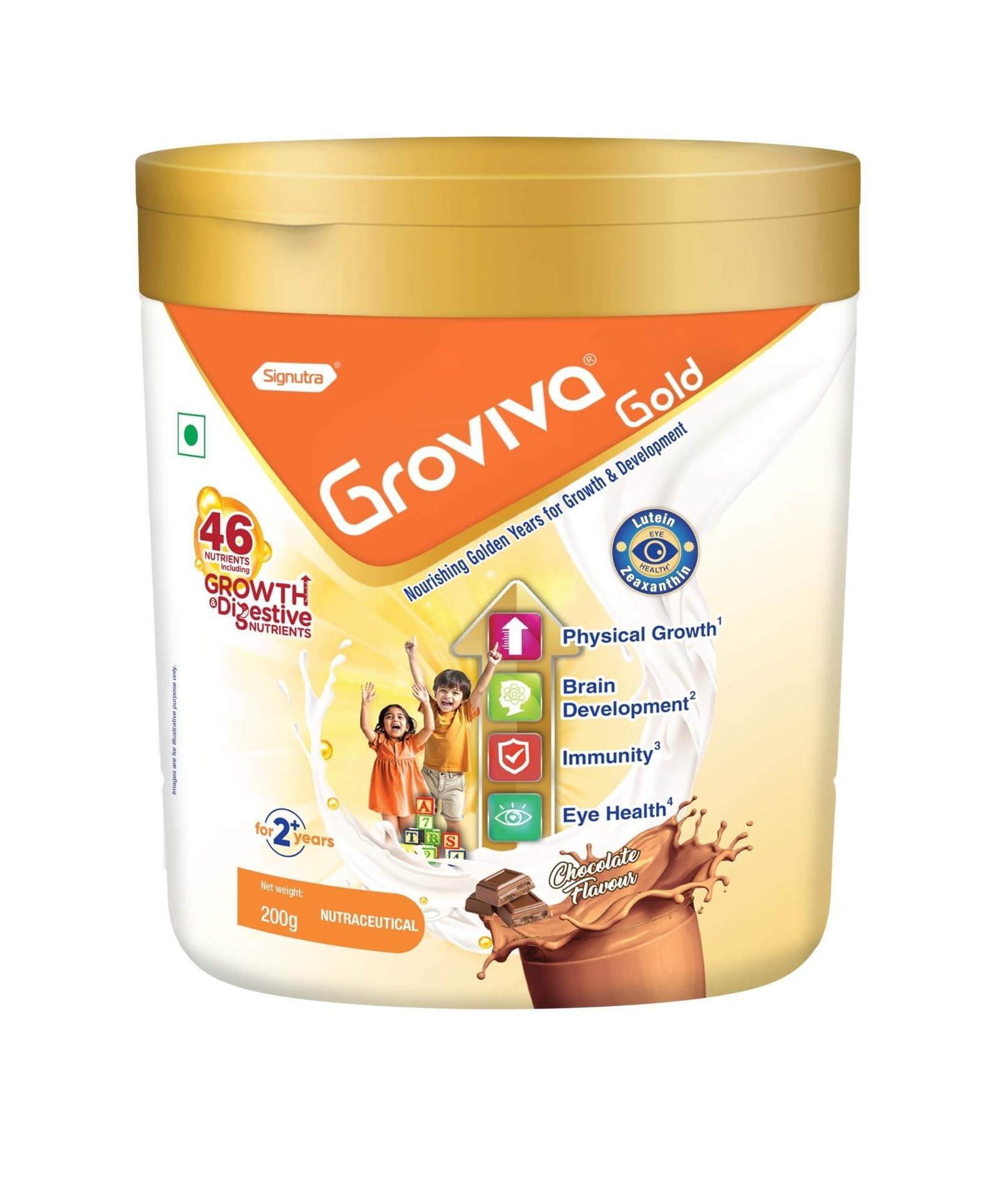 uk71UfHGzWQCL-1-1.jpg Groviva Gold Milk Protein Powder for Kids | 2-6 Years | 200g Chocolate Jar| 46 Nutrients | Growth & Digestive Nutrients | Supports Physical Growth, Brain Development, Immunity & Eye Health - Fast UK Delivery - Image 1