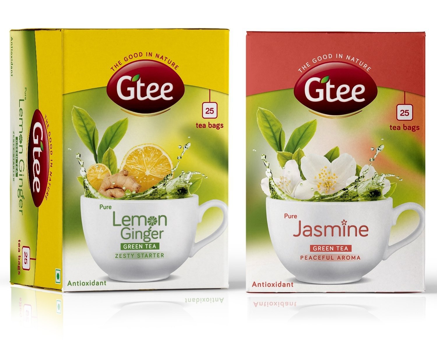 uk71Uq06qbAL-1.jpg GTEE Green Tea Bags - Lemon & Ginger & Green Tea Bags - Jasmine, 25 Tea bags (Pack of 2) - Fast UK Delivery - Image 1