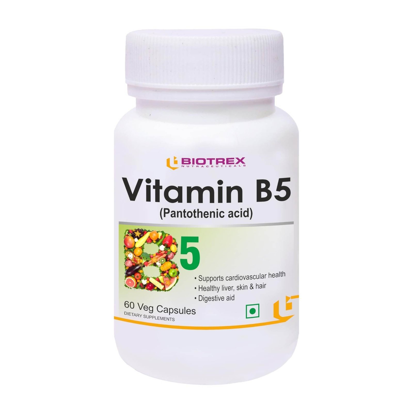 uk71VY3IlBjnL-1-1.jpg Vitamin B5 (Pantothenic acid) Supplement, 100% RDA Approved, For Energy & Metabolism, 60 Veg Capsules - Fast UK Delivery - Image 1