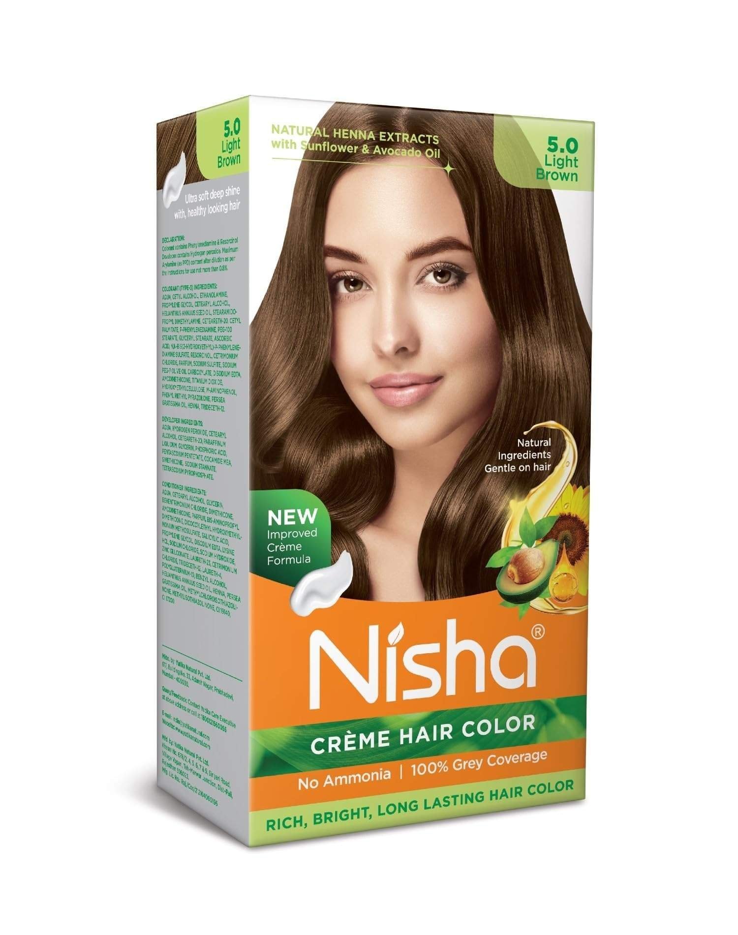 uk71W3G08SWL.jpg Nisha Cream Hair Color Light Brown, Permanent Hair Colour for Women Men, No Ammonia, Ultra Soft Deep Shine, 100% Grey Coverage, Light Brown Hair Colour 5.0 - Fast UK Delivery - Image 1