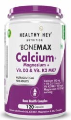 HealthyHey Nutrition Calcium with Magnesium, Vitamin D3 & Vitamin K2- Mk7 - BoneMax - Bone Health Complex -120 Vegetable Capsules - Fast UK Delivery