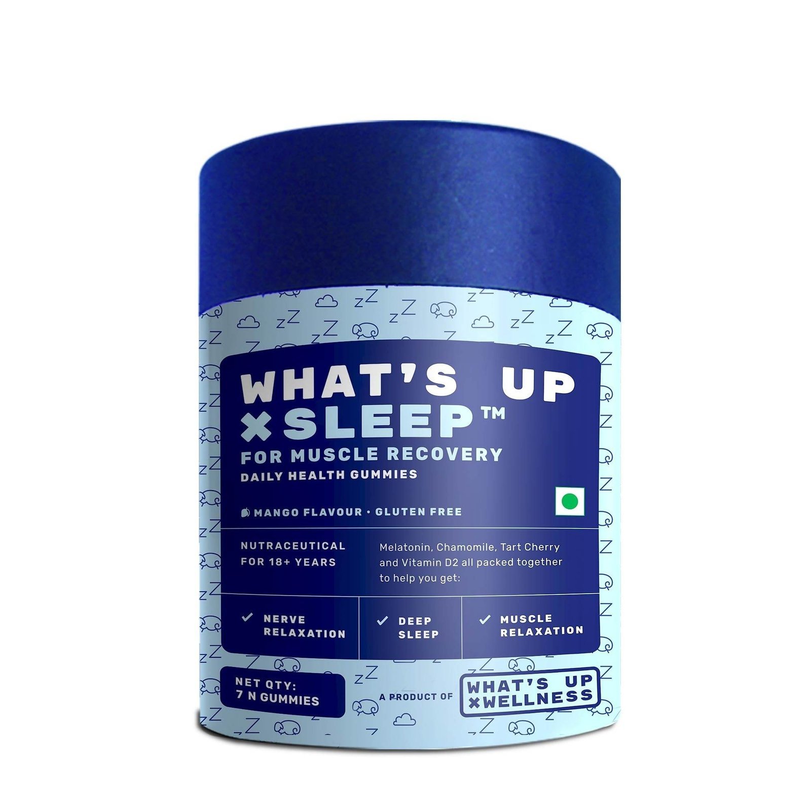 uk71We0NAjixL-1-1.jpg What's Up Wellness Melatonin 5 Mg Sleep Gummies|Tart Cherry And Chamomile Extracts For Muscle Recovery & Nerve Relaxation|Helps You Sleep Soundly | 7 Gummies - Fast UK Delivery - Image 1