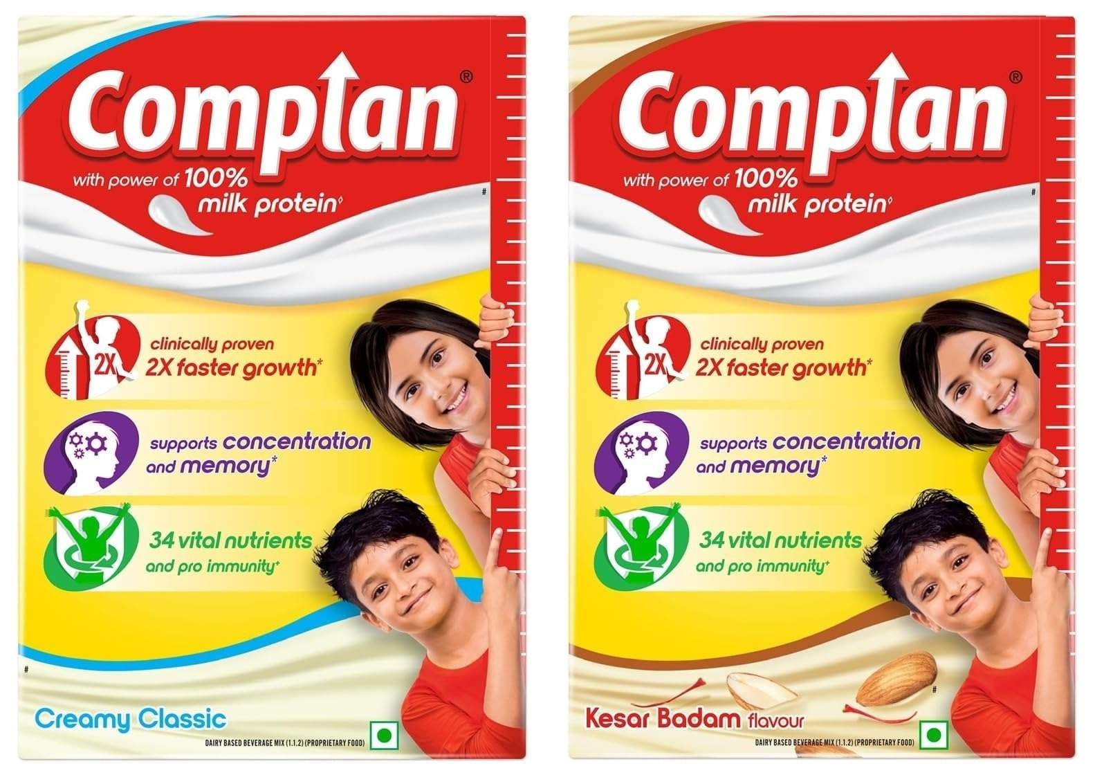 uk71WkS748unL-1.jpg Complan Nutrition Drink Powder for Children, Kesar Badam Flavour, 500 g Carton & Creamy Classic 500g | Nutrition drink for kids with protein & 34 vital nutrients - Fast UK Delivery - Image 1