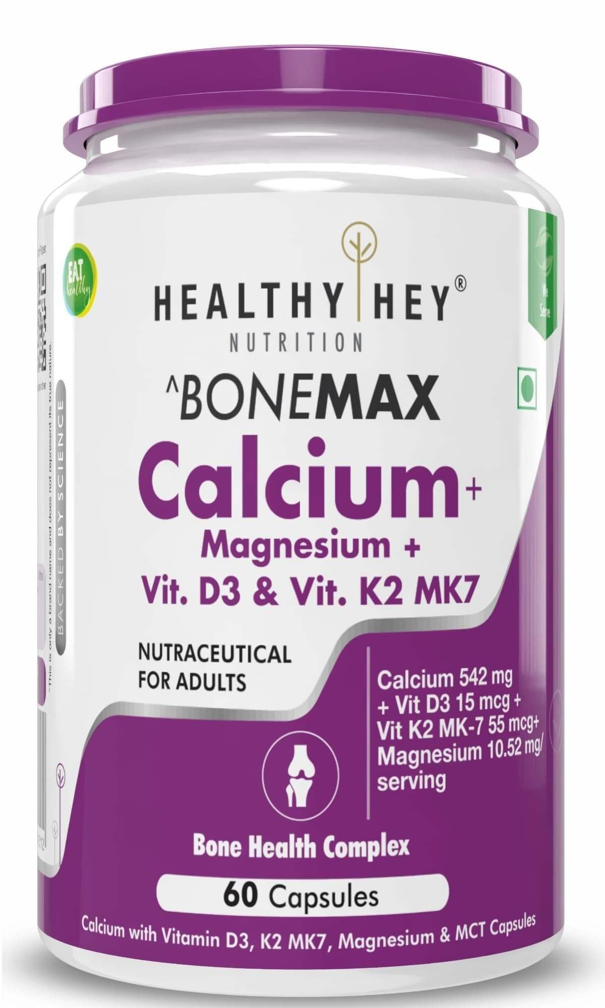 uk71WwWdrWtEL-1-1.jpg HealthyHey Nutrition Vegan Calcium with Magnesium, Vitamin D3 & Vitamin K2- Mk7 - BoneMax - Bone Health Complex - 60 Vegetable Capsules - Fast UK Delivery - Image 1