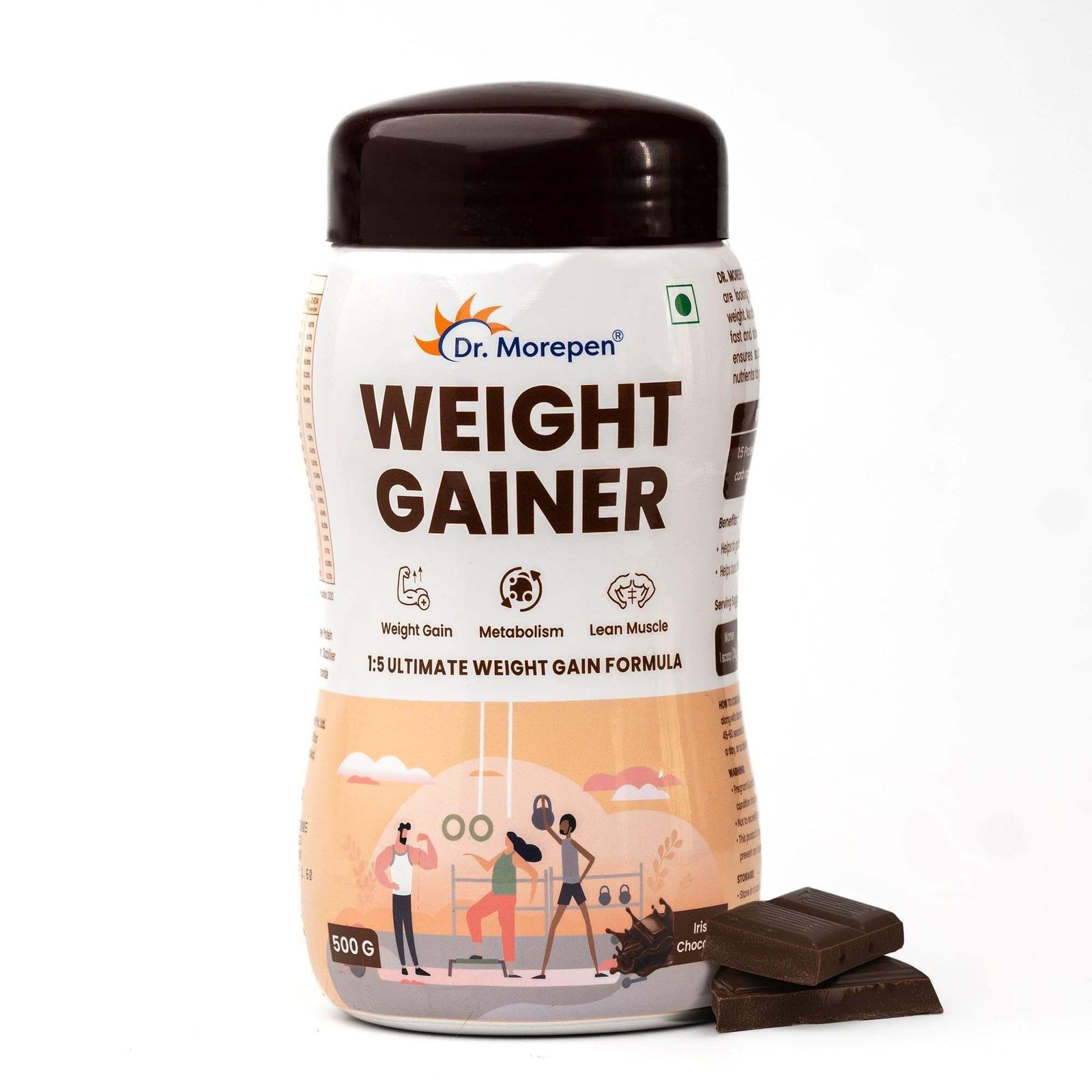 uk71X5CgOZOeL-1-1.jpg Dr. Morepen Weight Gainer/Gain Weight, Post Workout, 74 G Carbohydrate, 14.5G Protein, Healthy Fats (Irish Chocolate, 500G)|Pack Of 1 - Fast UK Delivery - Image 1