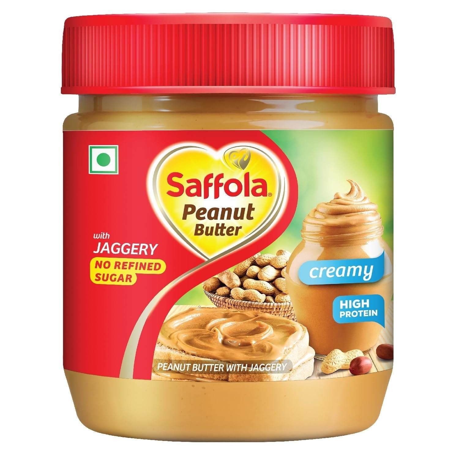 uk71XfEjWvqqL-1-1.jpg Saffola Peanut Butter with Jaggery, Creamy 350 gm | High Protein Peanut Butter | No Refined Sugar - Fast UK Delivery - Image 1