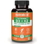 Nutrabud Vitamin D3 K2 Supplement - 120 Veg Tablets - Plant Based Vitamin D3 from Vegetarian Lichen & K2 as MK7 for Men, Women (Tablet, 120 Count (Pack of 1)) - Fast UK Delivery