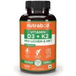 Nutrabud Vitamin D3 K2 Supplement - 120 Veg Tablets - Plant Based Vitamin D3 from Vegetarian Lichen & K2 as MK7 for Men, Women (Tablet, 120 Count (Pack of 1)) - Fast UK Delivery