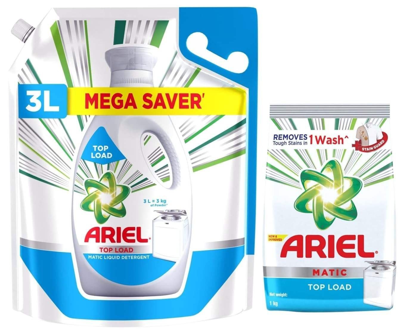 uk71Y64nwg8oL-1-1.jpg Ariel Top Load Matic Liquid Detergent 3Ltr & Ariel Matic Top Load Detergent Washing Powder - 1 kg COMBO - Fast UK Delivery - Image 1