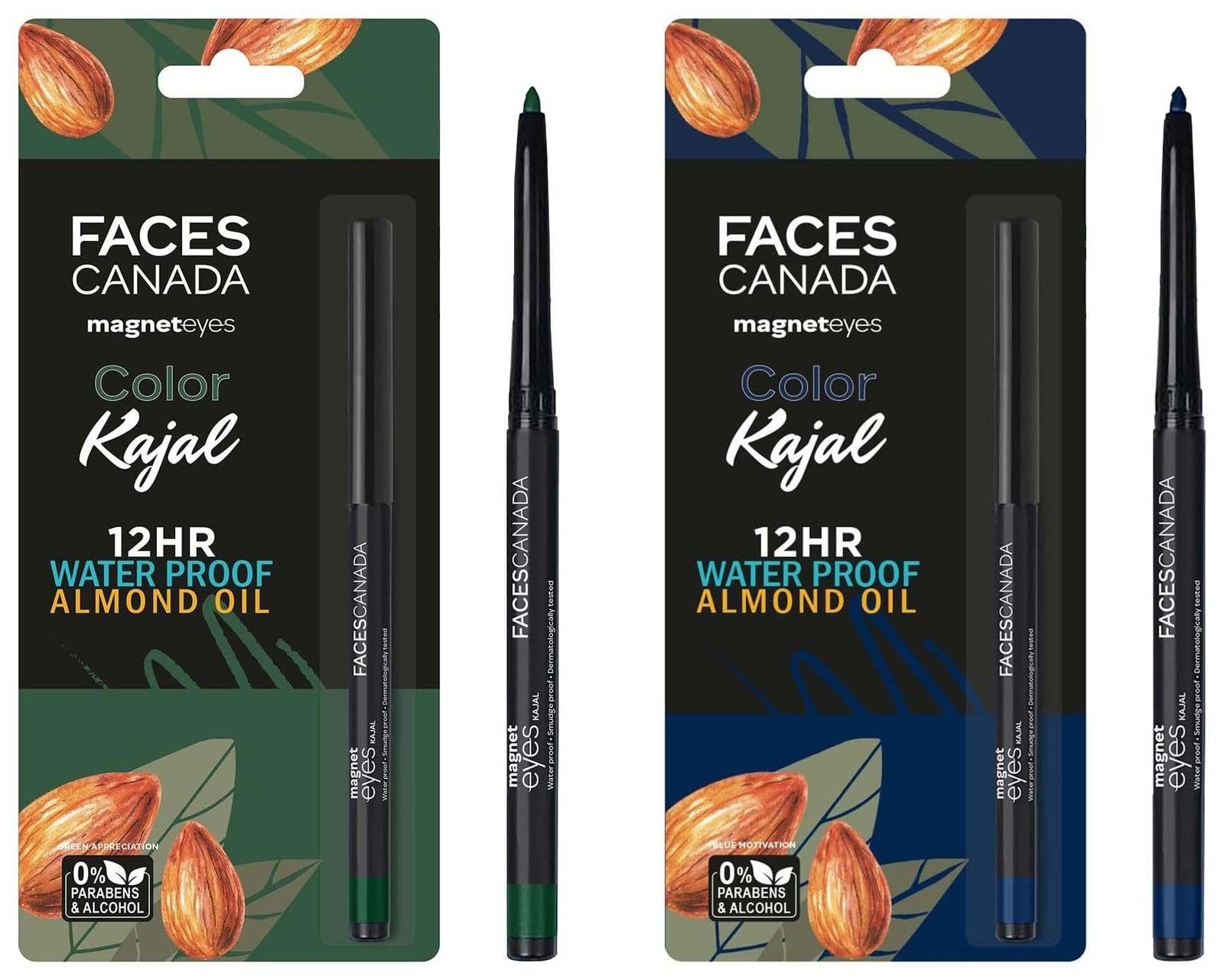 uk71YKyomkDYL-1.jpg FACESCANADA Magneteyes Color Pencil Kajal - Green Appreciation 02 & Magneteyes Color Kajal - Blue Motivation 01, Matte Finish - Fast UK Delivery - Image 1