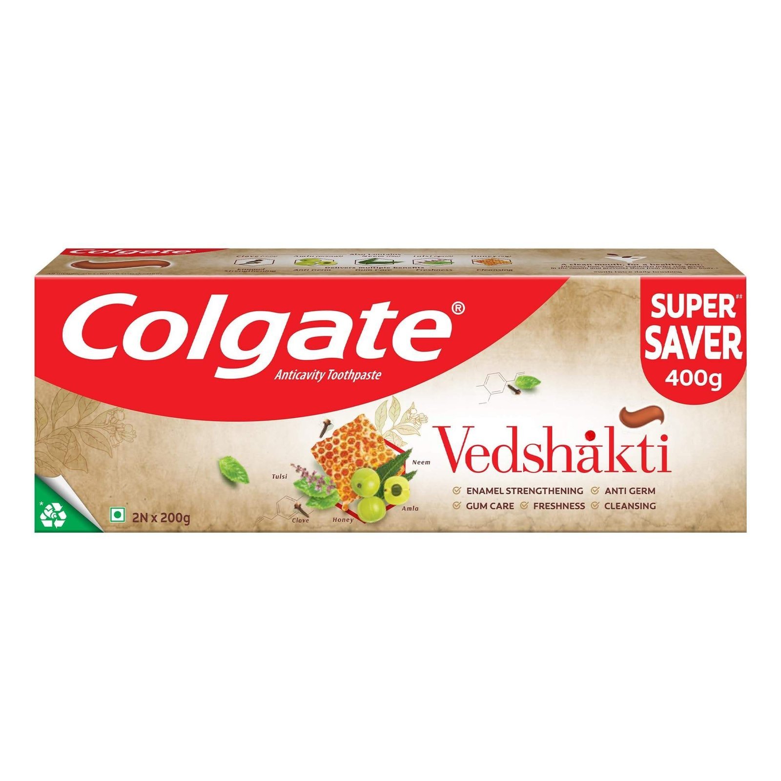 uk71YU4xMAX2L-1.jpg Colgate Vedshakti Toothpaste, Anti-Bacterial Tooth Paste for Whole Mouth Health and Fresh Breath, With Neem, Clove, and Honey, 400g, 200g X 2 (Combo Pack Offer) - Fast UK Delivery - Image 1