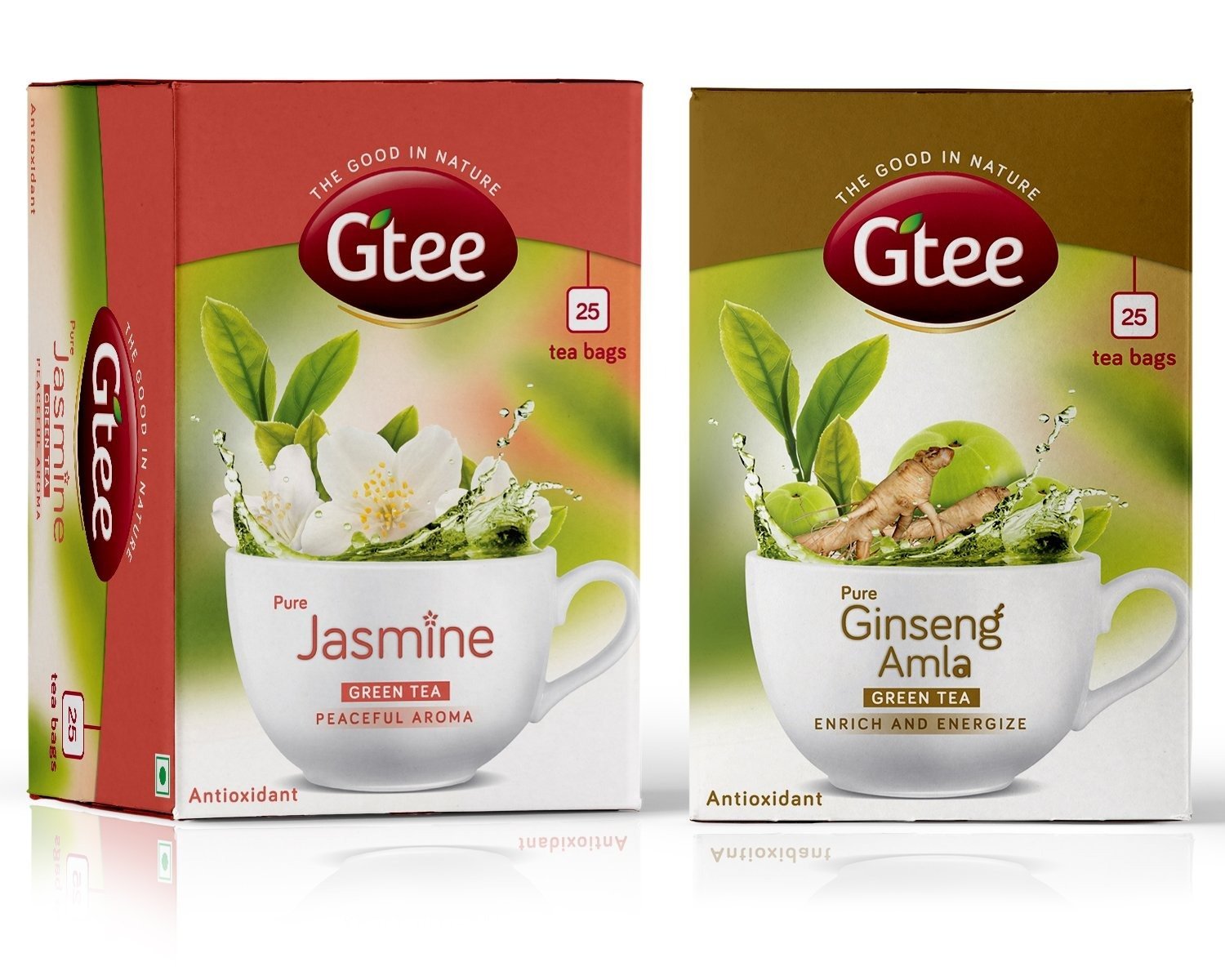 uk71YkDyPt6sL-1.jpg GTEE Green Tea Bags - Jasmine & Green Tea Bags - Ginseng, 25 Tea bags (Pack of 2) - Fast UK Delivery - Image 1