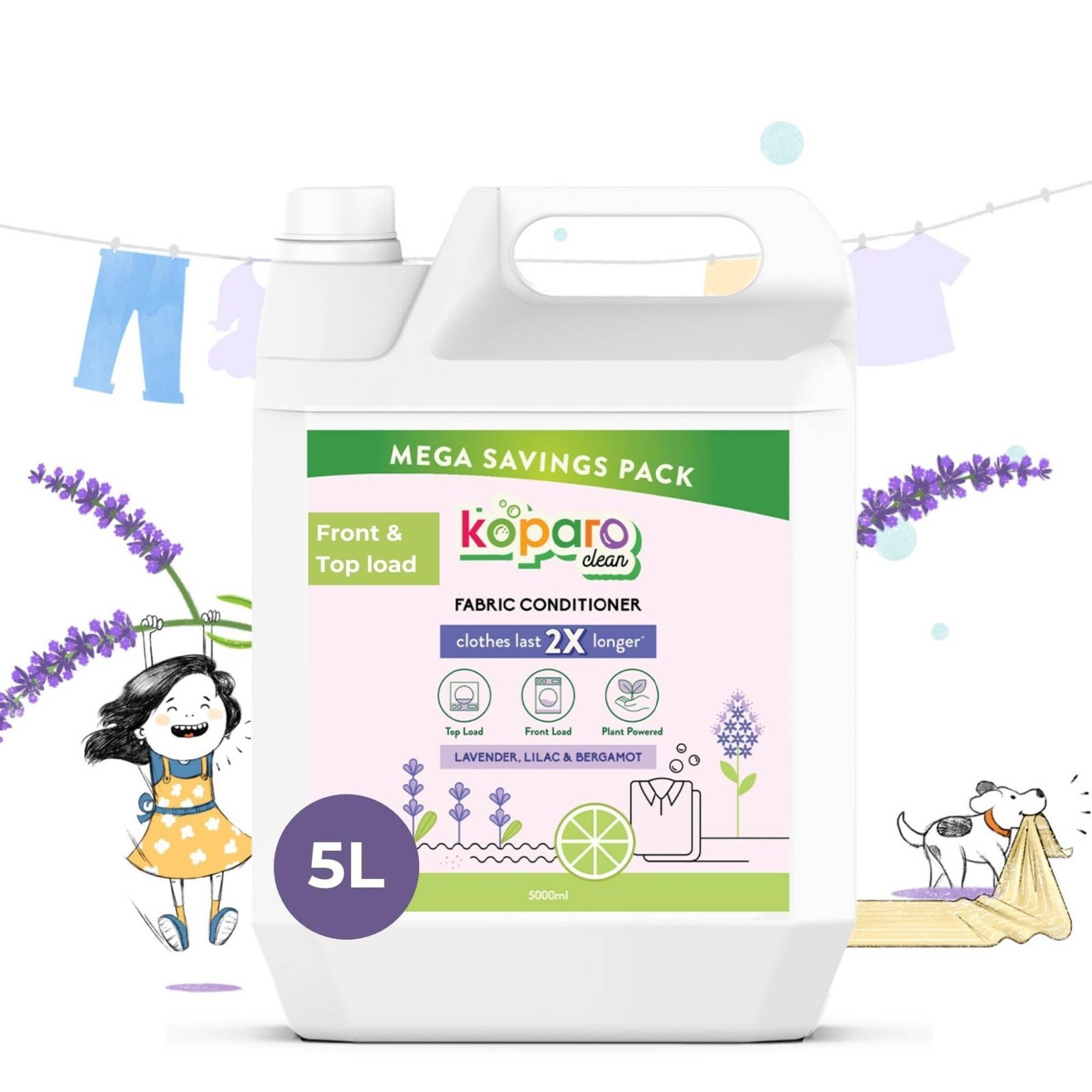 uk71ZwkSGeV9L-1-1.jpg Koparo Natural Fabric Conditioner & Softener | 5 Litres | Lavender | Organic, Top Load & Front Load | Protects Shine & Safe For Baby Clothes, Liquid - Fast UK Delivery - Image 1