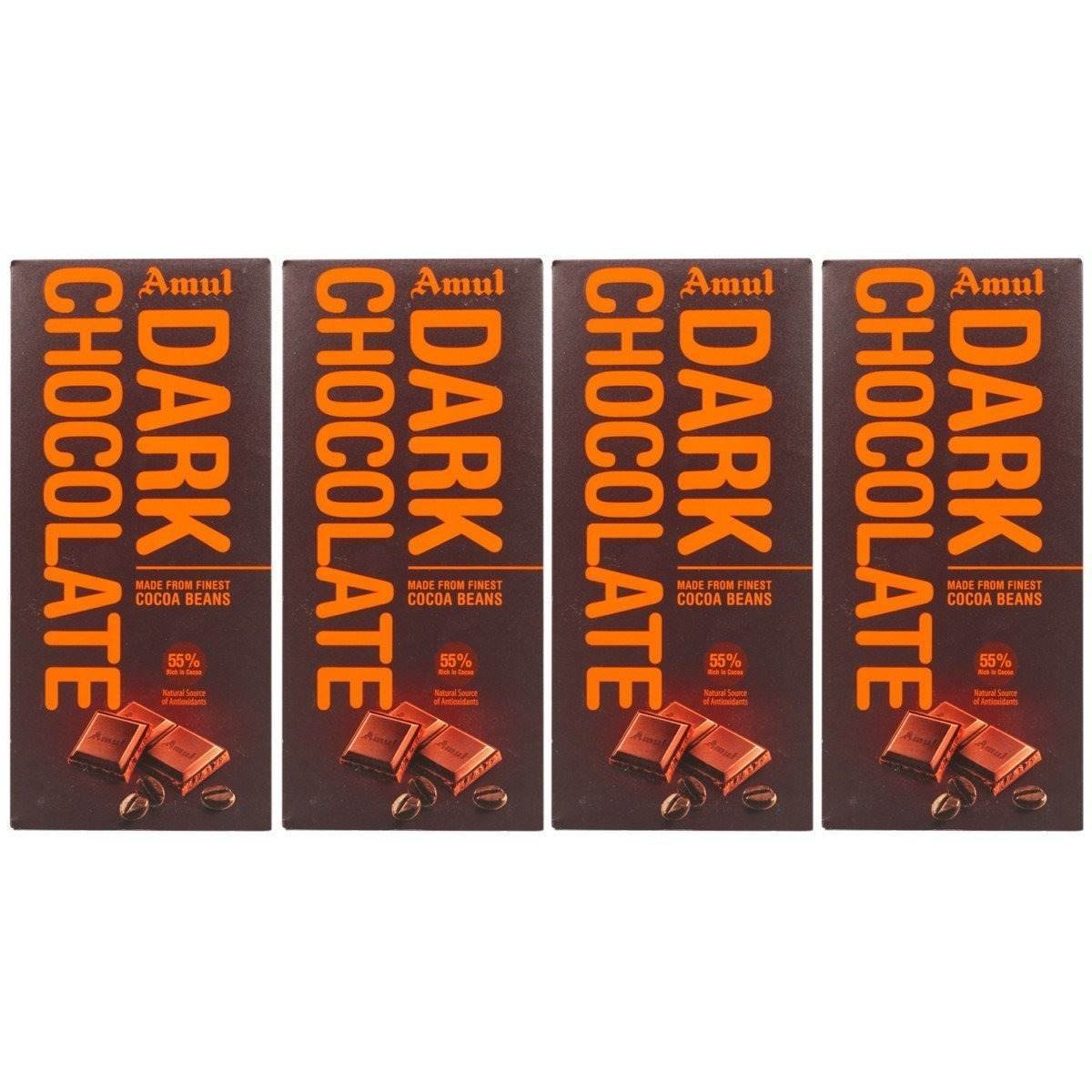 uk71ay2NlCO3L-1-1.jpg Amul 55% Cocoa Dark Chocolate Bar, 150 grams - Pack of 4 - Fast UK Delivery - Image 1