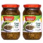 SWAD Delicious and Spicy Green Chilli Pickle / Home Made Hari Mirchi Achar - 400 gm Each (Pack of 2) - Fast UK Delivery