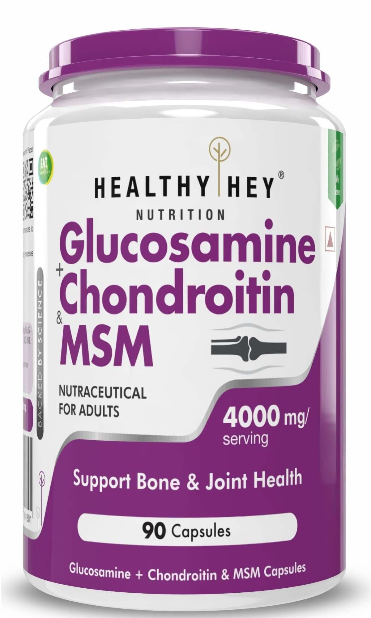 uk71bYY4grf4L-1-1.jpg HealthyHey Nutrition Glucosamine Chondroitin and MSM for Cartilage; Joint and Bone, 90 Capsules - Fast UK Delivery - Image 1