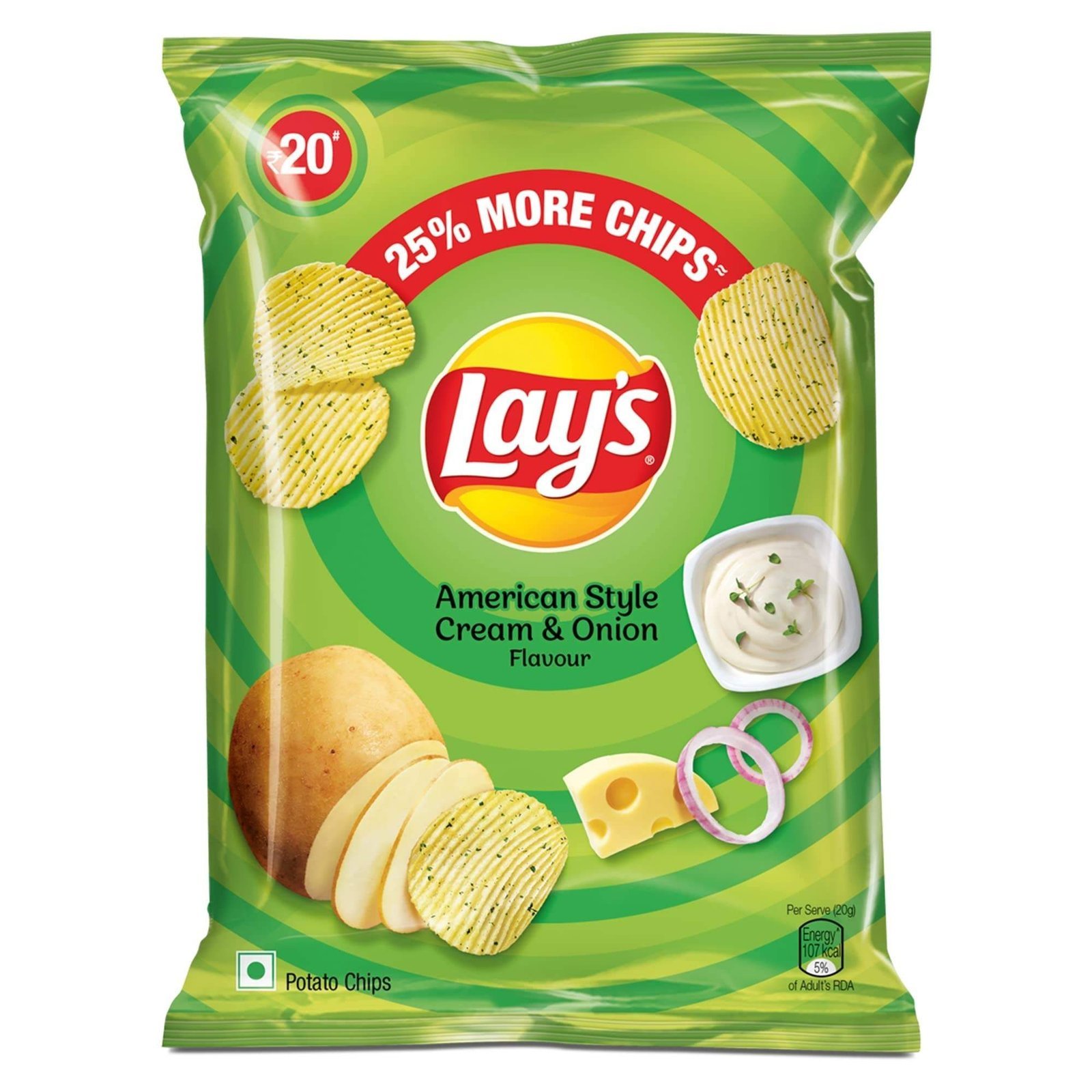 uk71bz5i4SDL.jpg Lay's Potato Chips 48 Gram, American Style Cream & Onion Flavour, Crunchy Chips & Snacks (Weight May Vary) - Fast UK Delivery - Image 1