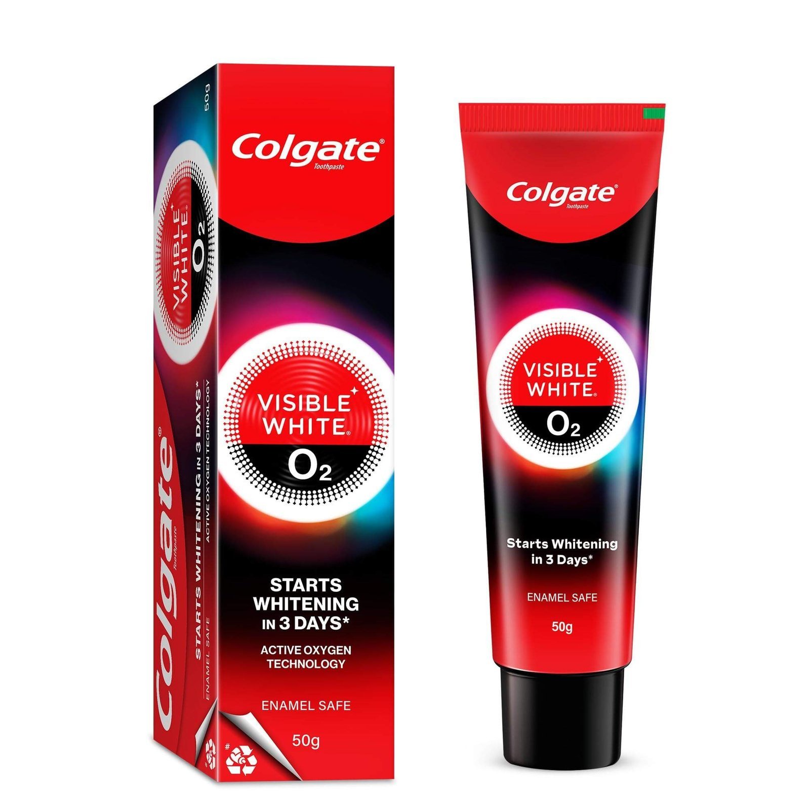 uk71ct9Hdy4hL-1.jpg Colgate Visible White O2, Teeth Whitening Toothpaste (50g) for noticeably whiter teeth starting in 3 days with Active Technology, Enamel Safe Teeth Whitening & Fresh Breath - Fast UK Delivery - Image 1