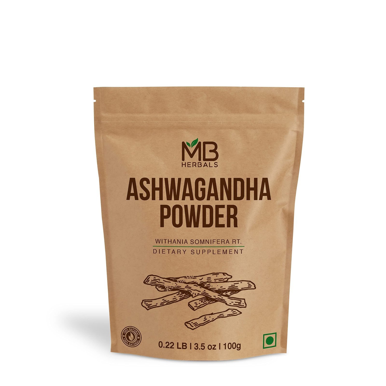 uk71cyTnvA2bL-1.jpg MB Herbals Pure Ashwagandha Powder 100gram Indian Ginseng Withania somnifera Rt. Powder - Image 1