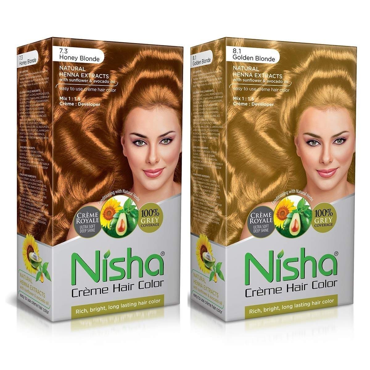 uk71dMF8-x4ZL-1.jpg Nisha Cream Hair Color Combo Pack Golden Blonde & Honey Blonde Rich, Bright, Long Lasting Shine Hair Colour (60gm + 90ml + 18ml Nisha Conditioner) - Fast UK Delivery - Image 1