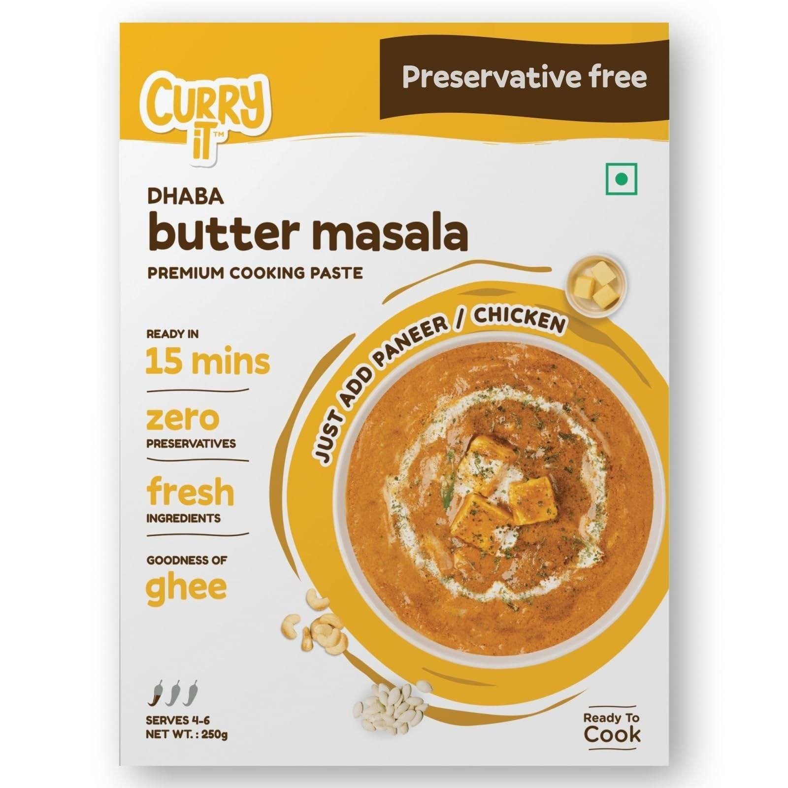 uk71dbU9vZFL-1.jpg CURRYiT Dhaba Style Butter Masala Curry Paste (Pack of 1)| | Ready to Cook in 15 mins | Make Butter Chicken | Shahi Paneer Masala | Tikka Masala Gravy | Serves 6 | Made with Ghee | No Preservatives | 250g - Fast UK Delivery - Image 1