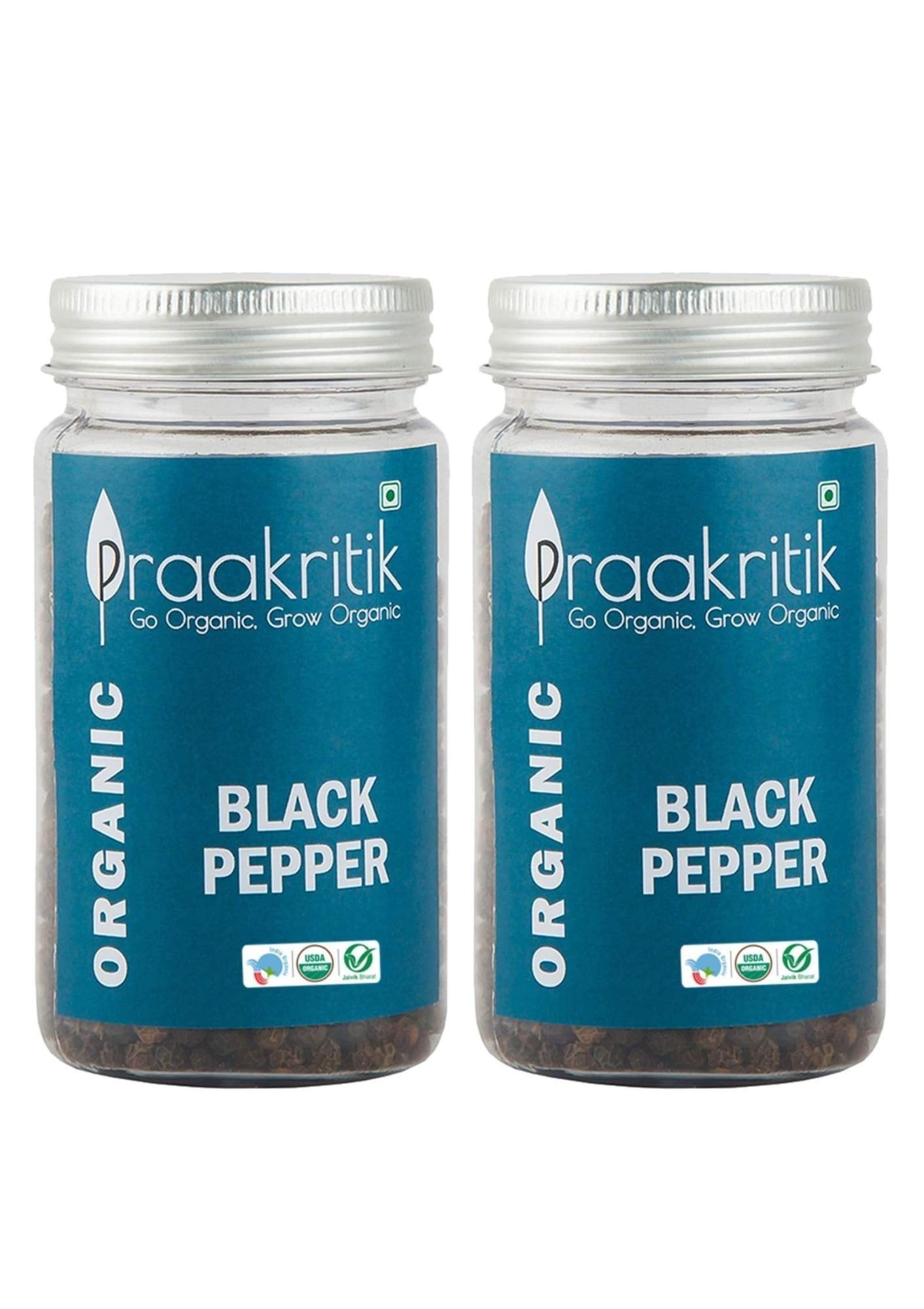 uk71dwSVDyACL-1.jpg Praakritik Organic Black Pepper - Whole | kali mirch | 100% Organic Black Pepper | 100% Natural | 100% Vegetarian | No Added Preservatives | Pack of 2 | 100 Grams Each - Fast UK Delivery - Image 1