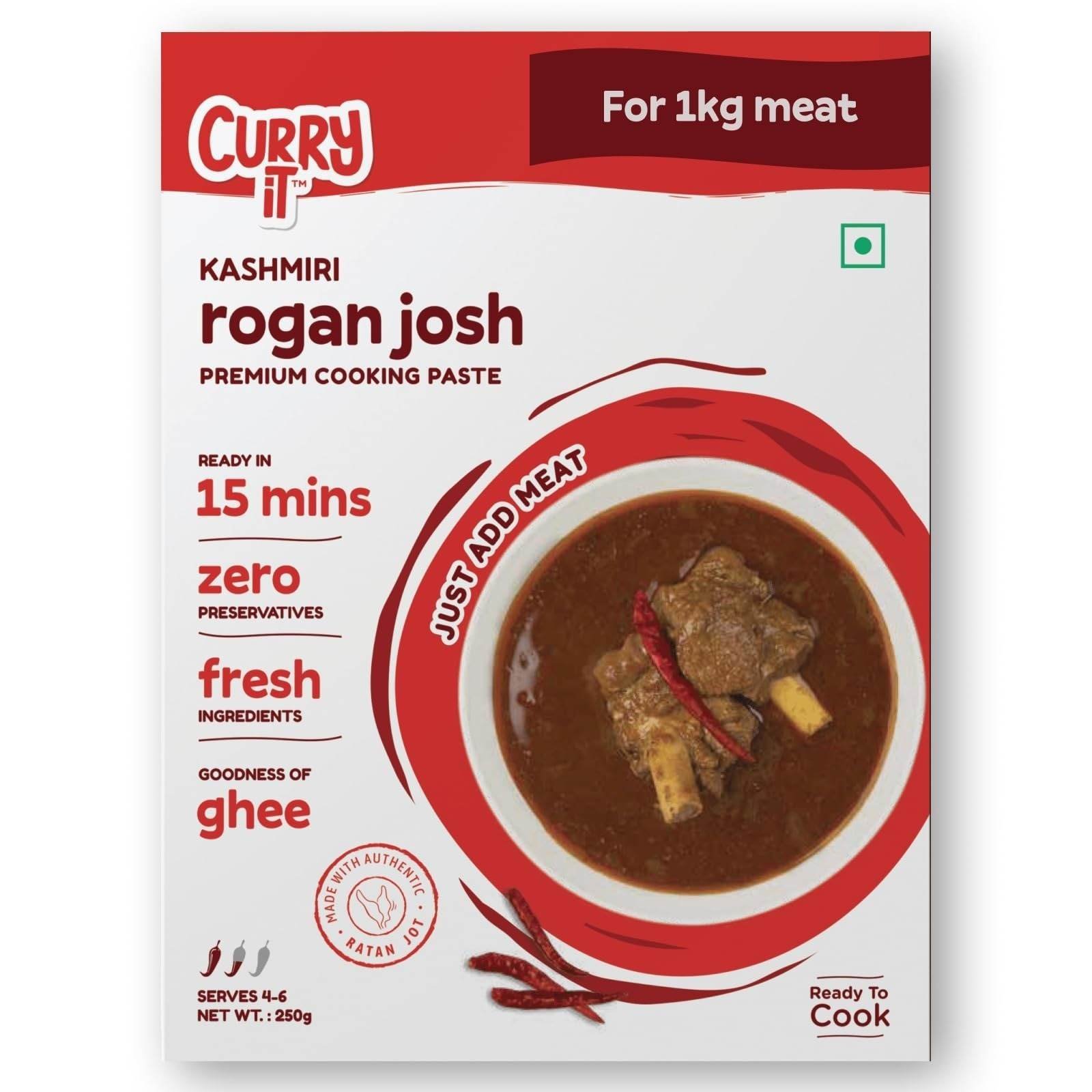uk71eAUEC7bsL-1-1.jpg CURRYiT Kashmiri Rogan Josh Curry Paste 250g | Ready to Cook in 15 mins | Serves 6 | Just add Fresh Mutton, Chicken, Meat, Fish | Made with Ghee | No Preservatives | Eat with Khameeri Roti | Indian Masala Gravy - Fast UK Delivery - Image 1