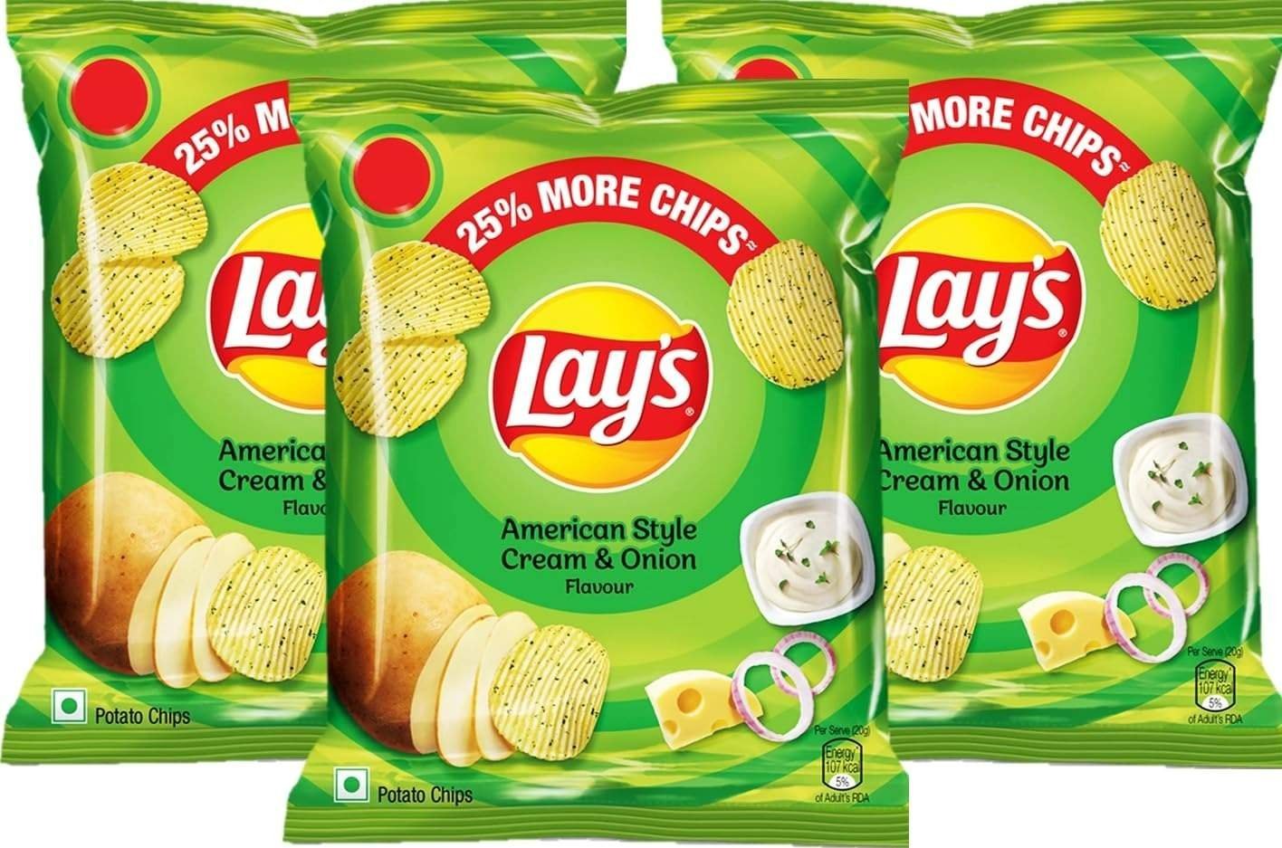uk71ehuVGcOuL-1.jpg Lay's Potato Chips, American Style Cream and Onion Flavour, 28g (Pack of 3) - Fast UK Delivery - Image 1