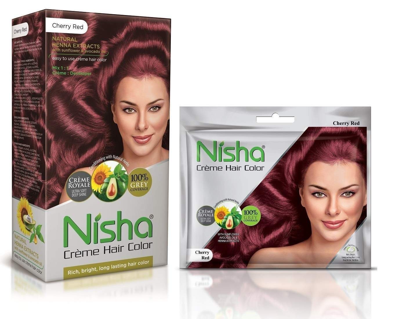 uk71fJjWj6AcL-1.jpg Nisha Cream Hair Color Rich Bright Long Lasting Hair Colouring For Ultra Soft Deep Shine 100% Grey Coverage Conditioning With Natural Herbs 60gm Jumbo + 40gm Sachet Pack (Cherry Red) Fast Shipping to USA & Canada - Image 1