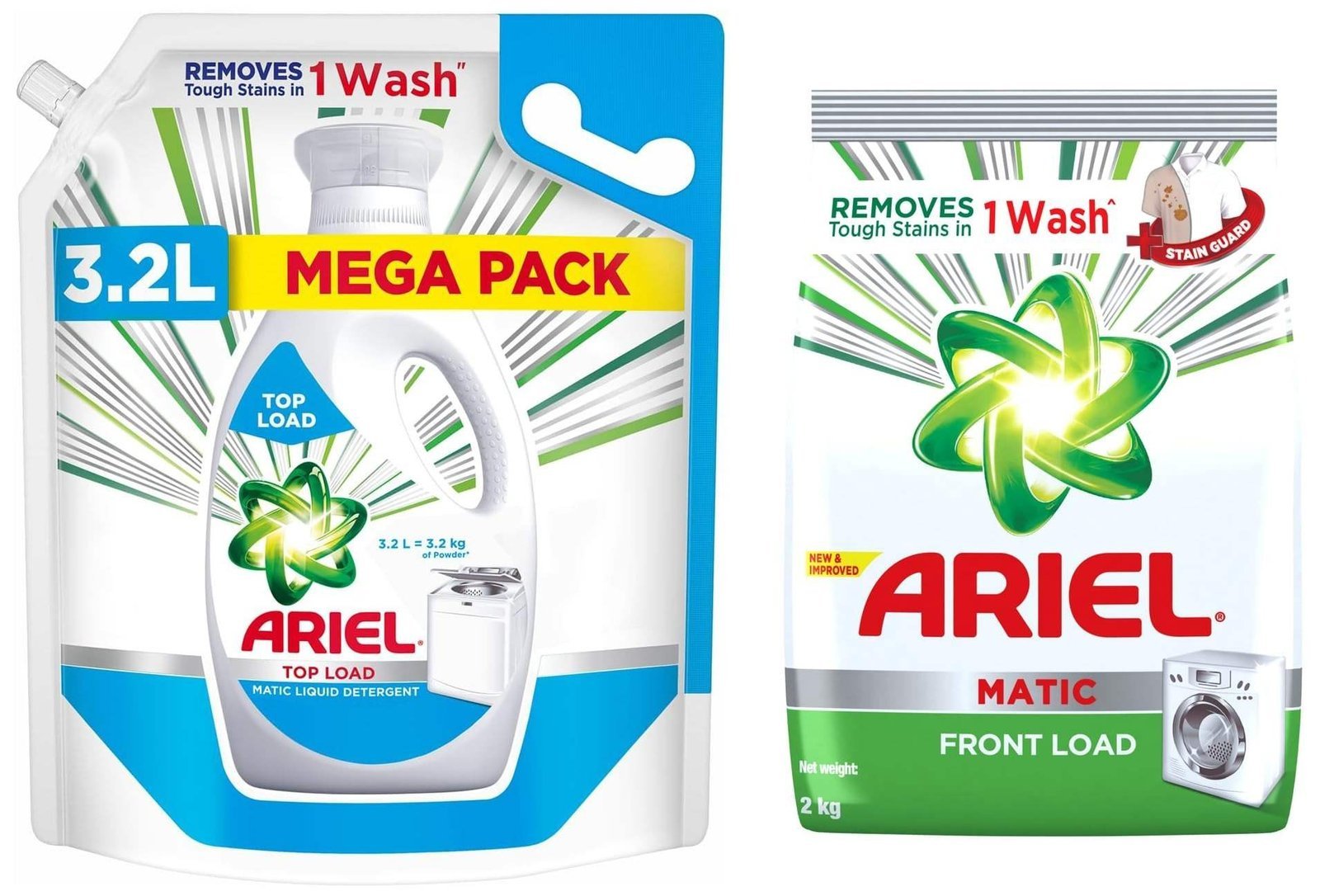 uk71fXdWxhLqL-1-1.jpg Ariel Top Load Matic Liquid Detergent 3.2 Ltr & Ariel Matic Front Load Detergent Washing Powder - 2 kg - Fast UK Delivery - Image 1