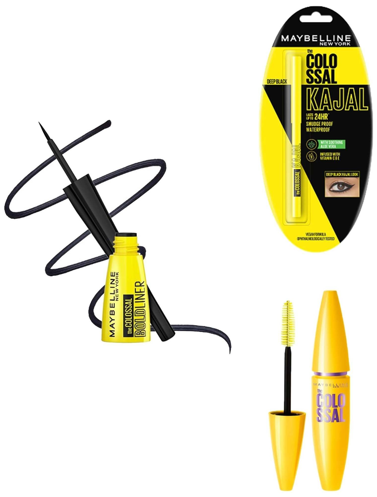uk71fiNFw1oeL-1.jpg Maybelline New York Colossal Kajal, Black, 0.35g And New York Colossal Bold Eyeliner, Black, 3g And New York Volume Express Colossal Mascara, Washable, Glam Black, 10.7ml Matte Finish - Fast UK Delivery - Image 1