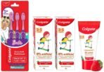 Colgate Kids 3-5 yrs premium Toothpaste, Natural Strawberry Flavour Tooth Paste with 0% Artificial Flavors (160g, Pack of 2) & Colgate Kids Barbie Toothbrush Extra Soft with Tongue Cleaner (Pack of 3) - Fast UK Delivery