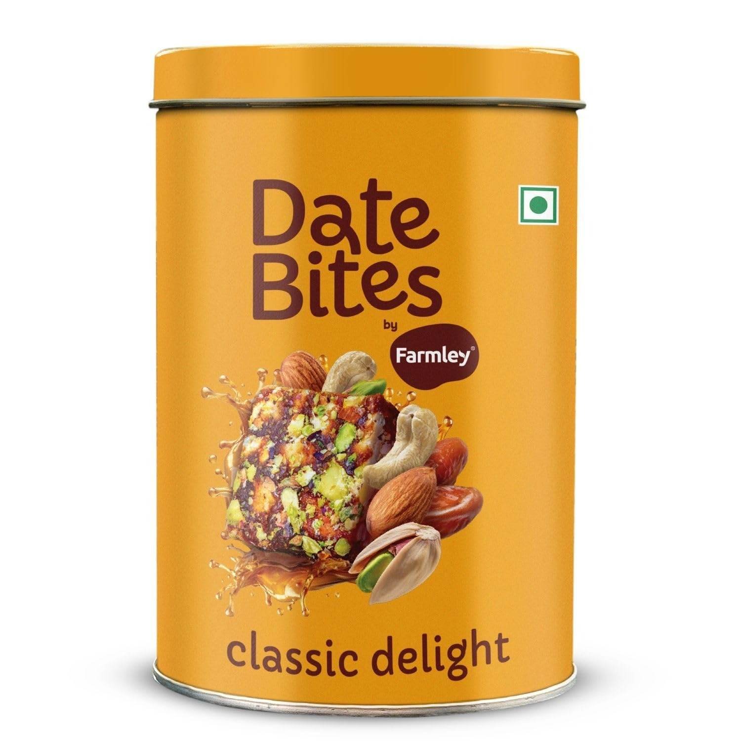 uk71fvY4ZjalL-1-1.jpg Farmley Classic Date Bites 200 gm I Dates Barfi Made with Dates, Pista, Cashews, Almonds, Honey and Pure Ghee I Dry Fruits Nuts, Healthy Snacks Sweets,Gluten Free, No Added Sugar - Fast UK Delivery - Image 1