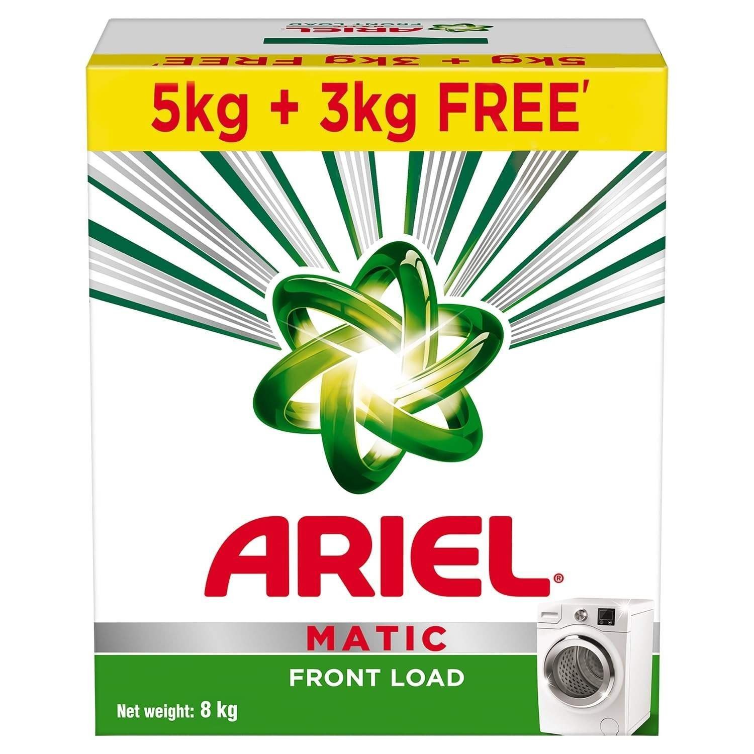 uk71geaegznL-1.jpg Ariel Matic Detergent Powder Front Load - 5kg + 3kg free | Removes 100 Tough Stains in 1 wash | Specially Designed for Washing Machines | Fresh Fragrance - Fast UK Delivery - Image 1