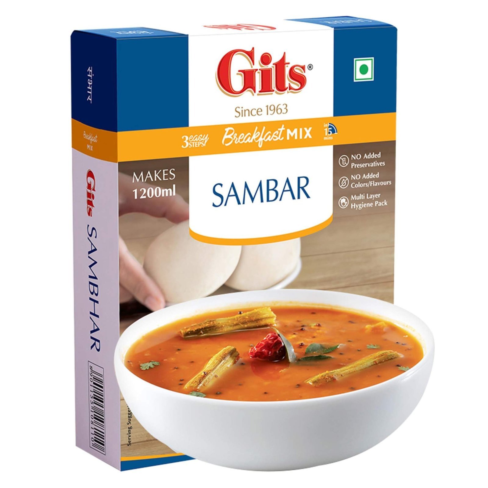 uk71h0Bn64qHL-1.jpg Gits Instant Sambhar Breakfast Mix, Makes 1200ml per Pack, Pure Veg, South Indian Recipe 100g - Fast UK Delivery - Image 1