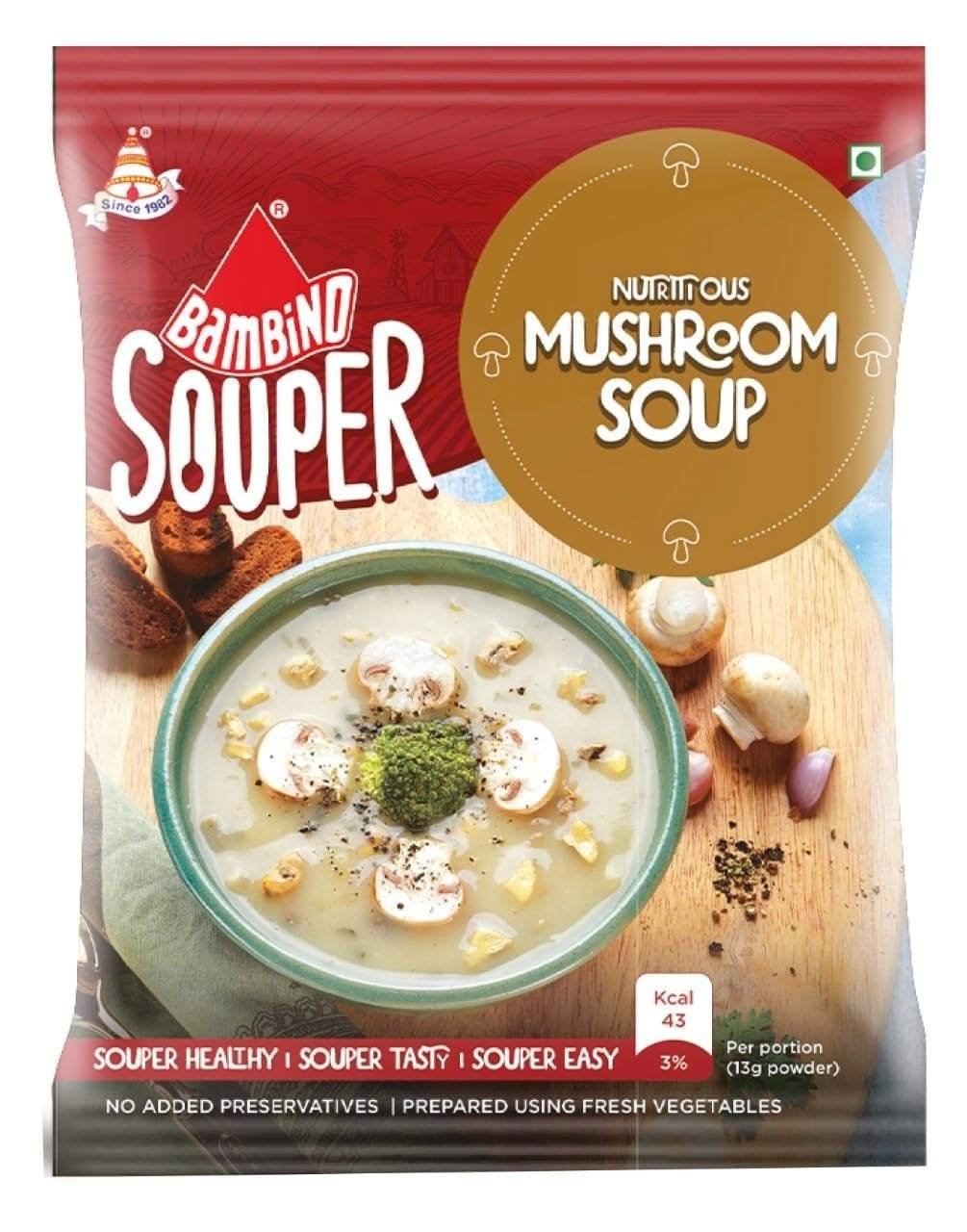 uk71h1pVDCffL-1-1.jpg Bambino Mushroom Soup 45 Gms - Fast UK Delivery - Image 1