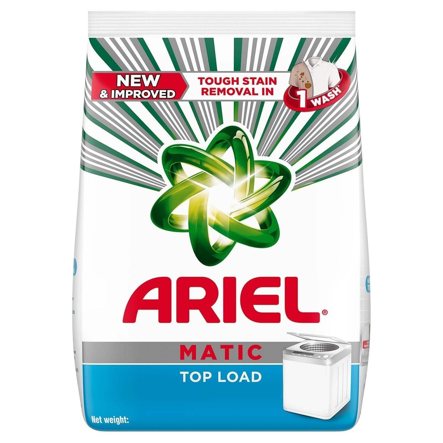 uk71hMnbmAj5L-1-1.jpg Ariel Matic Detergent Powder Top Load - 1kg | Removes 100 Tough Stains in 1 wash | Specially Designed for Washing Machines | Fresh Fragrance - Fast UK Delivery - Image 1