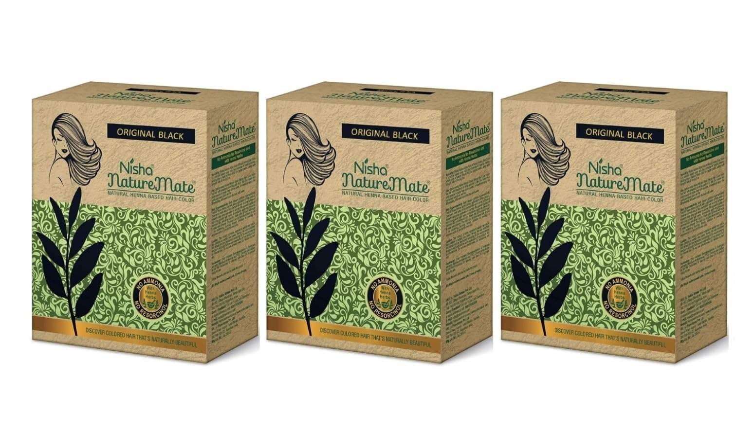 uk71hWathuGL.jpg Nisha Nature Mate Henna based hair Color No ammonia 100% herbal protection and long-lasting strong shine hair, 180 G (60g X 3 Pack, Natural Black) - Fast UK Delivery - Image 1