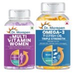 Dr. Morepen Multivitamin Women & Omega 3 Triple Strength with 21 Vital Nutrients Plus Glutathione Biotin & Essential Antioxidants, 450 MG EPA, 300 MG DHA & Omega, capsule - Fast UK Delivery