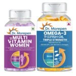 Dr. Morepen Multivitamin Women & Omega 3 Triple Strength with 21 Vital Nutrients Plus Glutathione Biotin & Essential Antioxidants, 450 MG EPA, 300 MG DHA & Omega, capsule - Fast UK Delivery