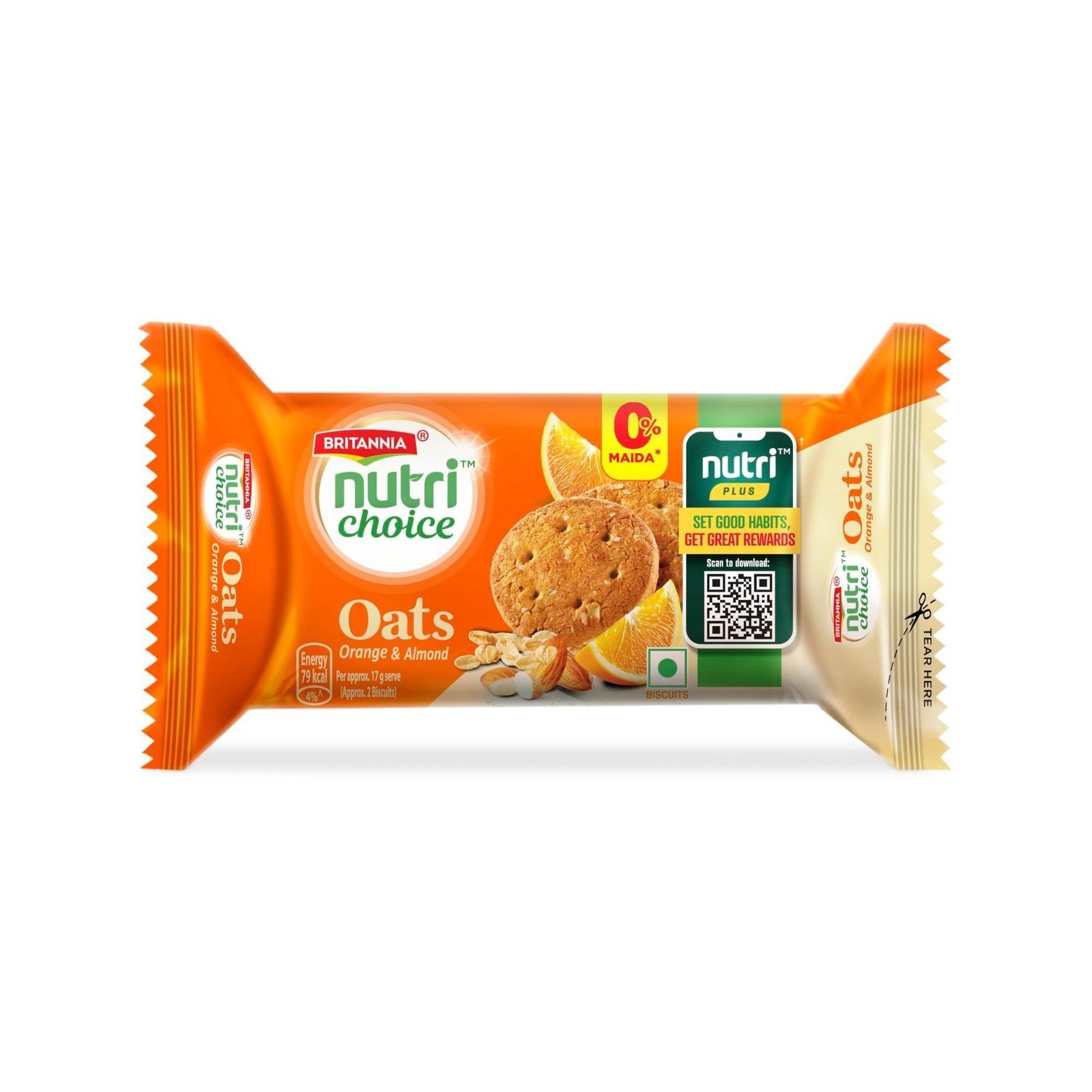 uk71hxJI0lY7L-1-1.jpg Oats Orange & Almond Biscuits | 0% Maida, 75 grams - Fast UK Delivery - Image 1