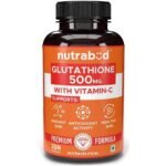 Nutrabud Glutathione Tablets 500mg with Vitamin-C - 30 Veg Capsules - Supports Radiant Skin Glow for Women, Men (30 Count (Pack of 1), Unflavoured) - Fast UK Delivery