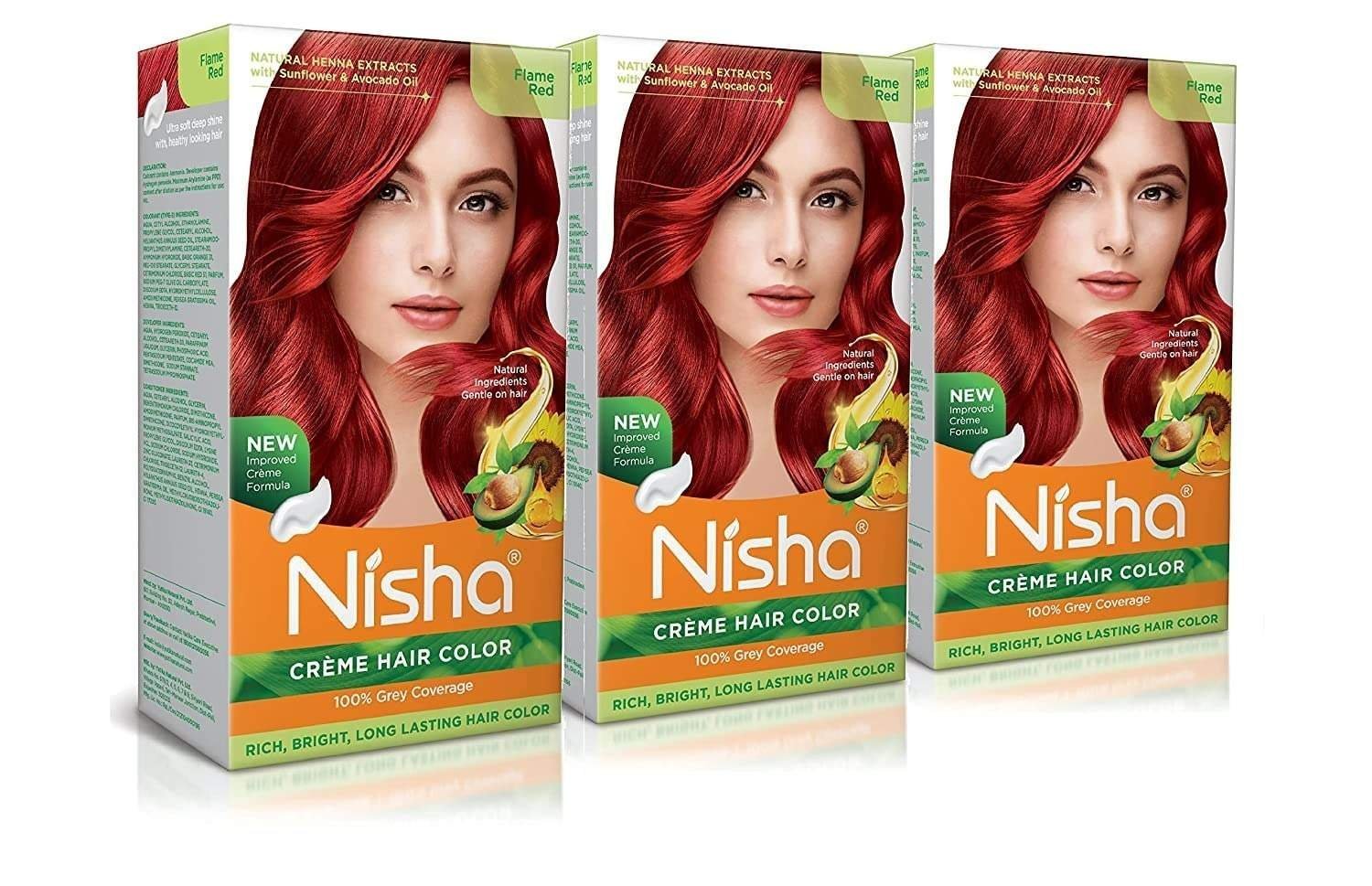 uk71jPI5HqsL.jpg Nisha Cream Hair Color with Rich, Bright, Long Lasting Shine Hair Color (Flame Red, 100 ml Each)- Pack of 3 - Fast UK Delivery - Image 1