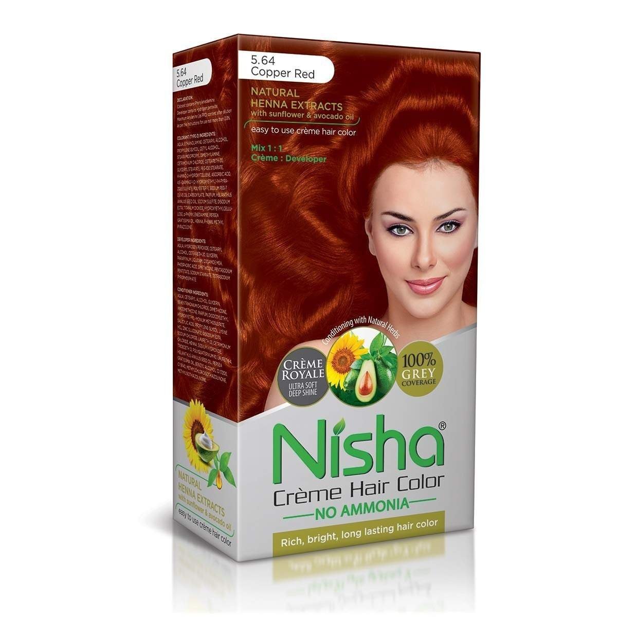 uk71jZdN8TCOL-1.jpg Nisha Cream Hair Color, Permanent Hair Colour Copper Red, Silky & Shiny 100% Grey Coverage Rich Bright Long Lasting Hair Colouring For Ultra Soft Deep Shine Hair Dye (Pack of 1) - Fast UK Delivery - Image 1